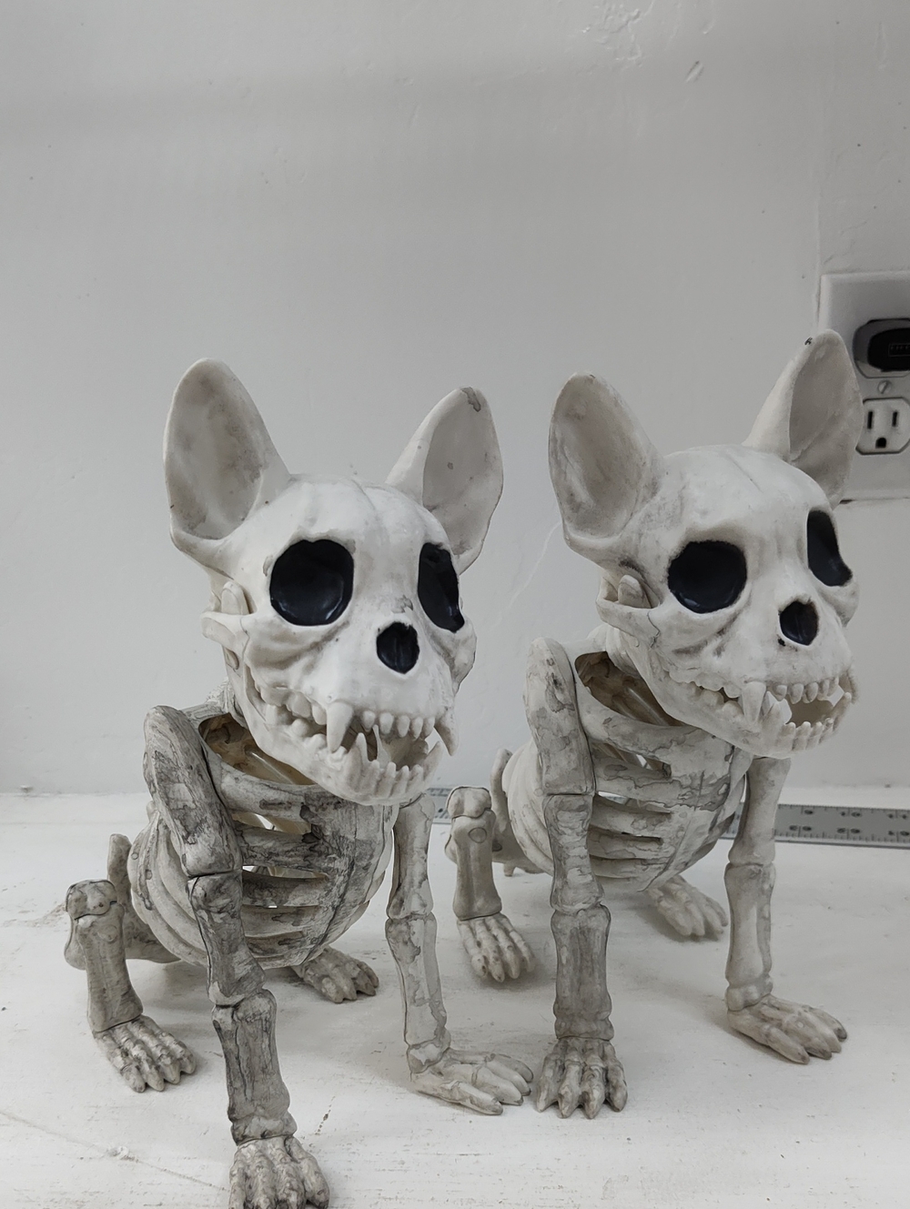 Halloween Dog Skeleton Figurine - White Bone Decor, 2 Pack